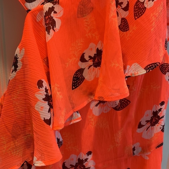 Neon Floral Print Asymmetrical Ruffle Dress - Picture 5 of 5